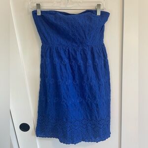 royal blue eyelet strapless dress
